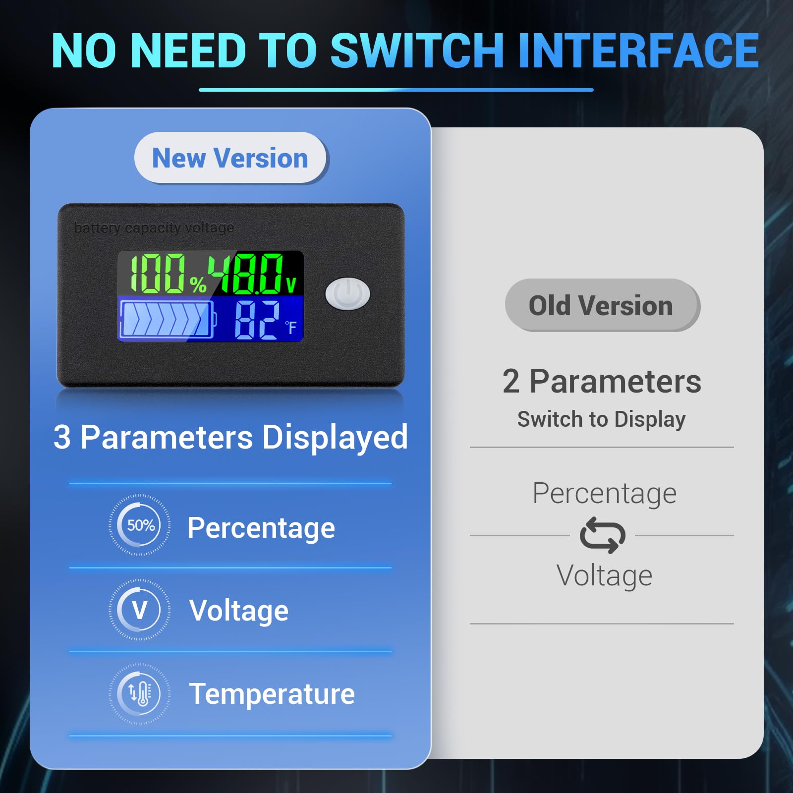 DROK temperature gauge Fahrenheit display indicating internal battery temperature.