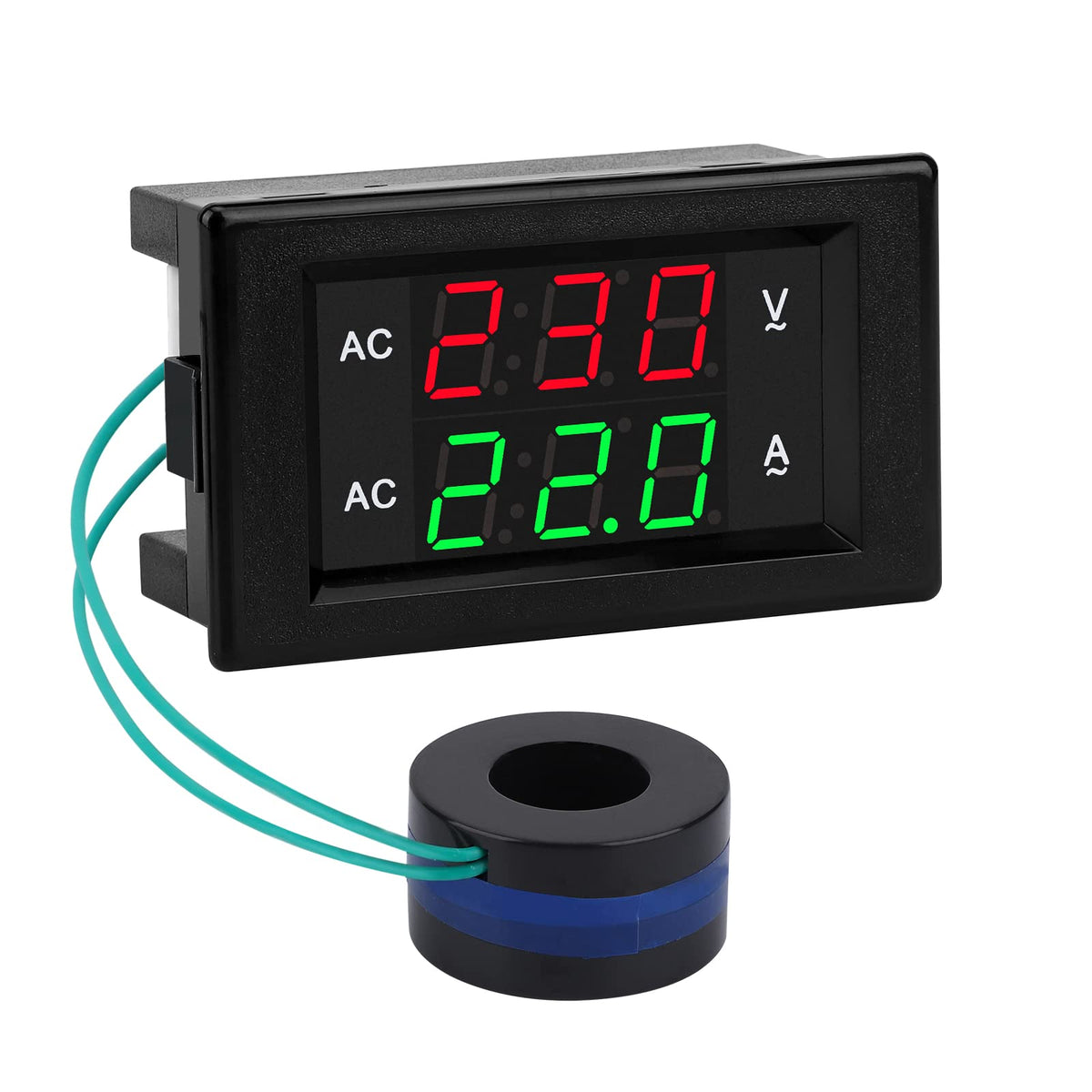 DROK volt amp meter display clearly shows voltage (red) and current (green).