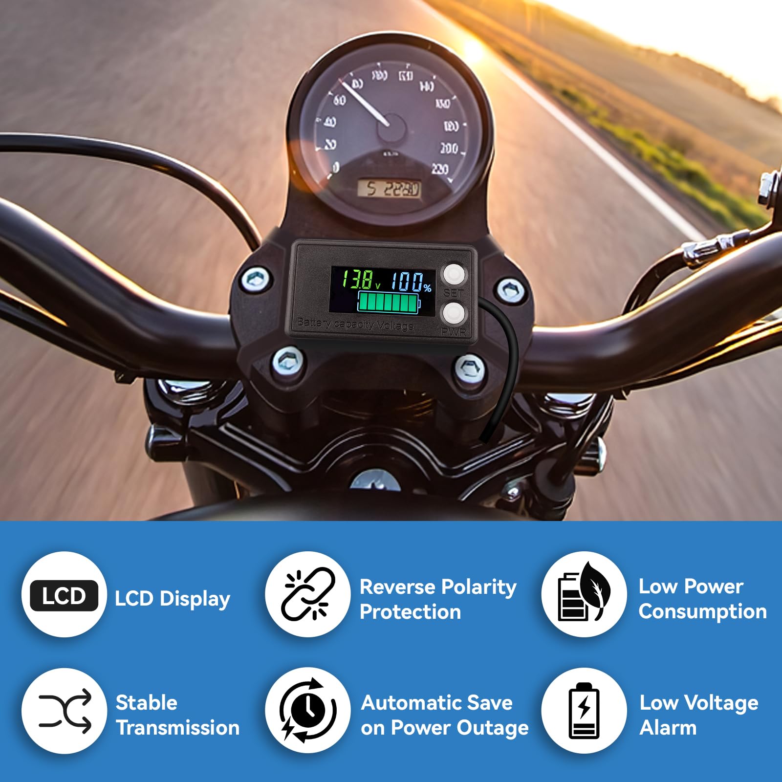 DROK voltage-capacity readout panel shows remaining power at a glance