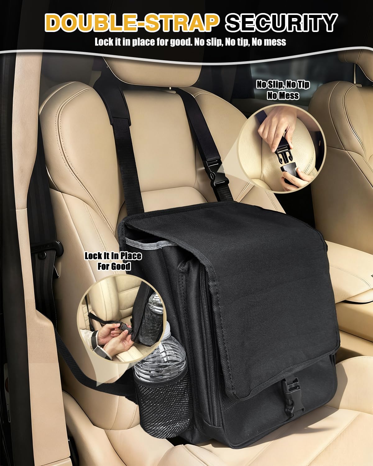 Drsvabze adjustable straps mount securely on most front seats.