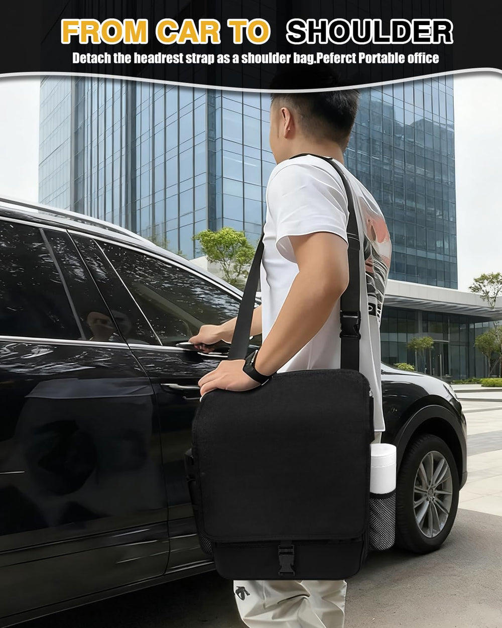 Drsvabze spacious main compartment fits files, electronics, and supplies.