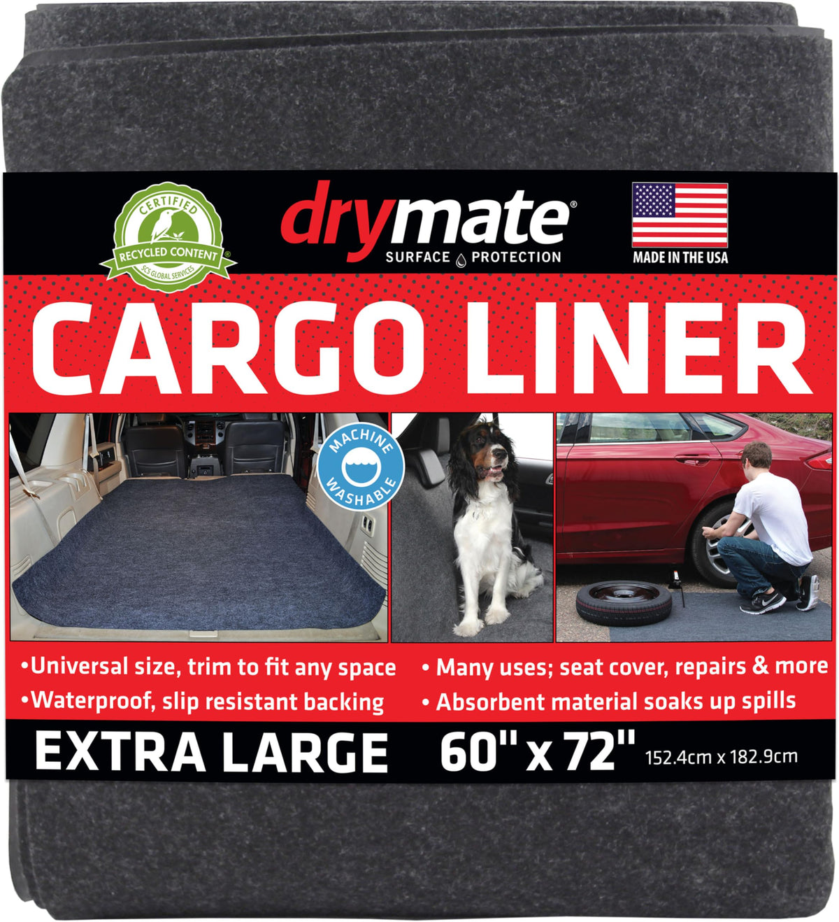 Drymate Cargo Liner Mat in-trunk view shows absorbent protection.