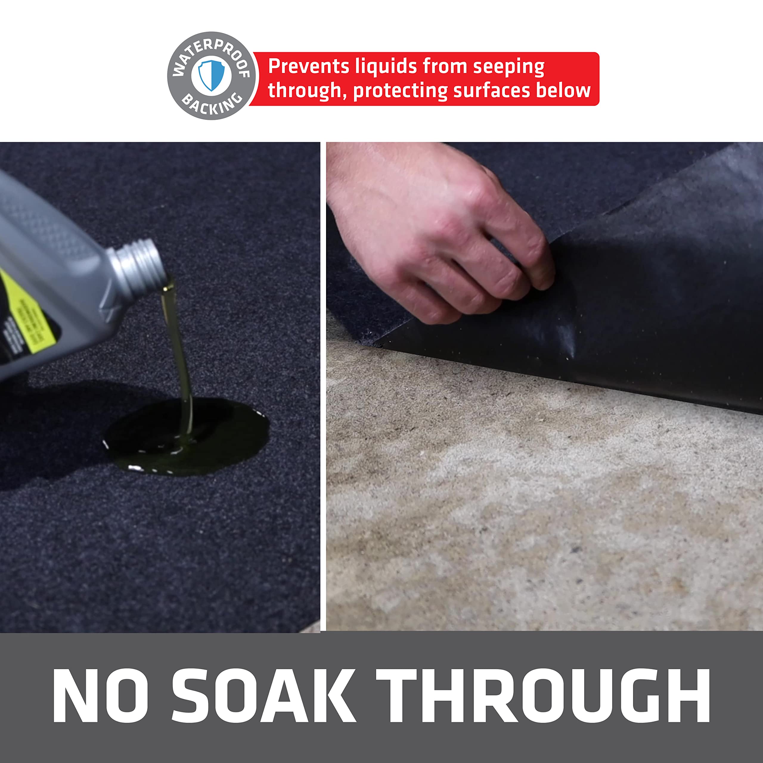 Garage workspace using Drymate XL for oil containment.