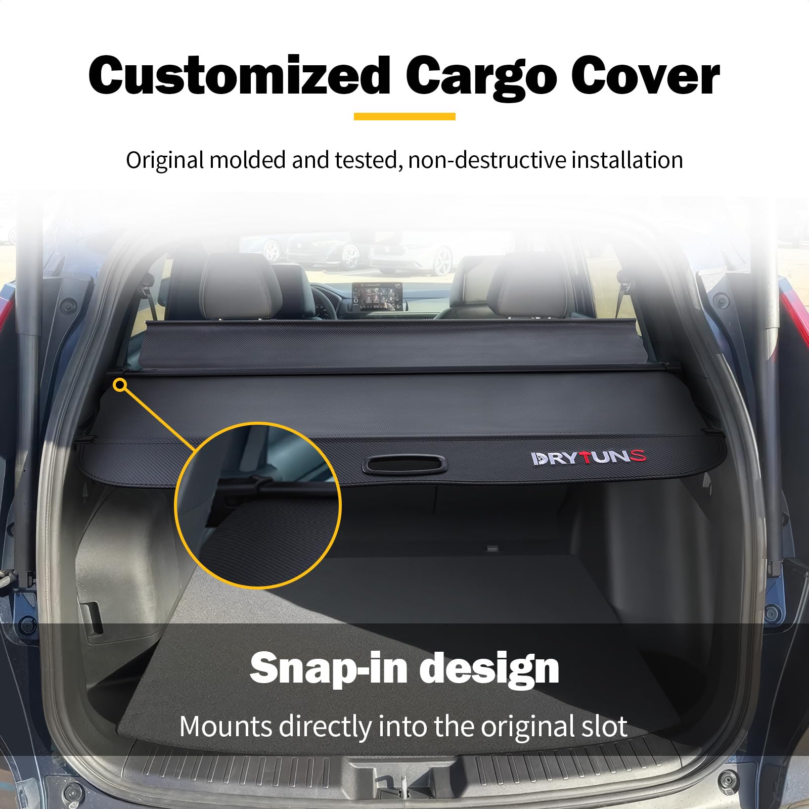 Drytuns cargo cover extension shows extra upper storage space