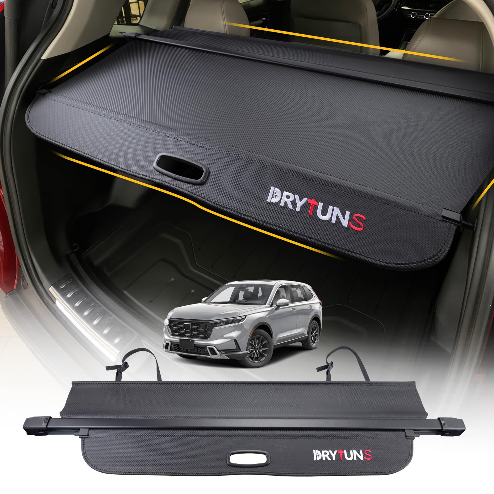 Drytuns cargo cover fits CR-V trunk with snug integration and privacy