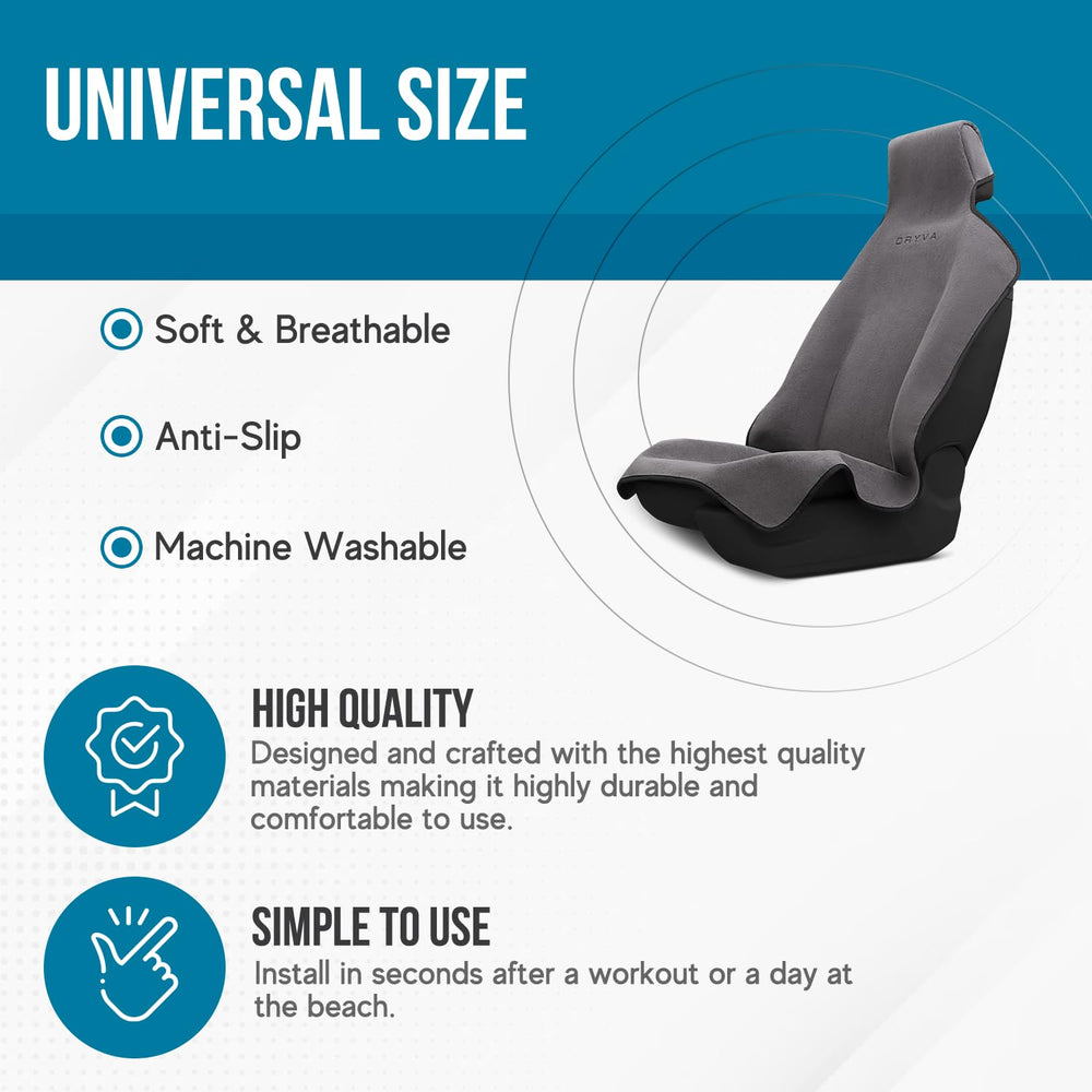 DryvaSeat non-slip backing and strap secure the cover during entry and exit