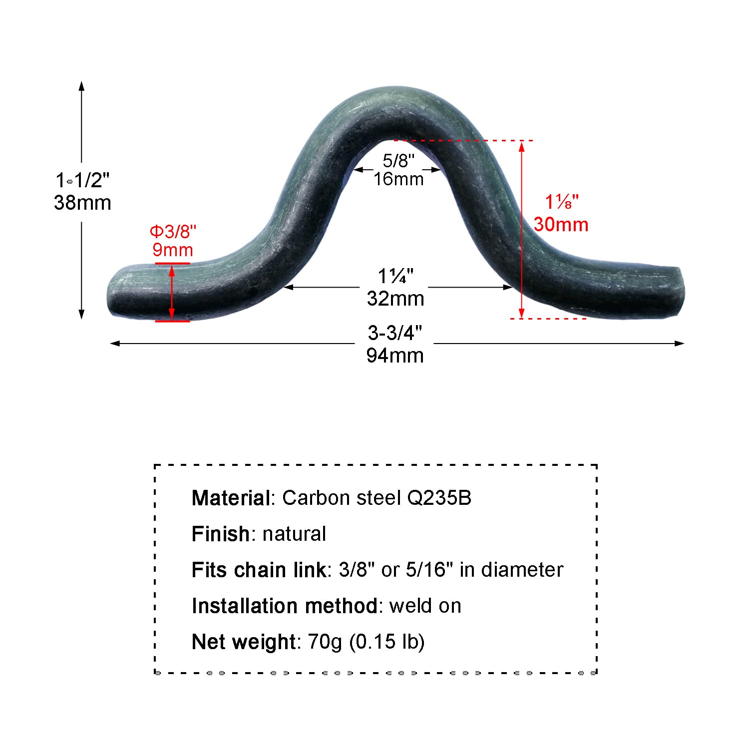 DSBGKJI weld-on safety chain clip on frame demonstrating quick attachment for secure trailer connections