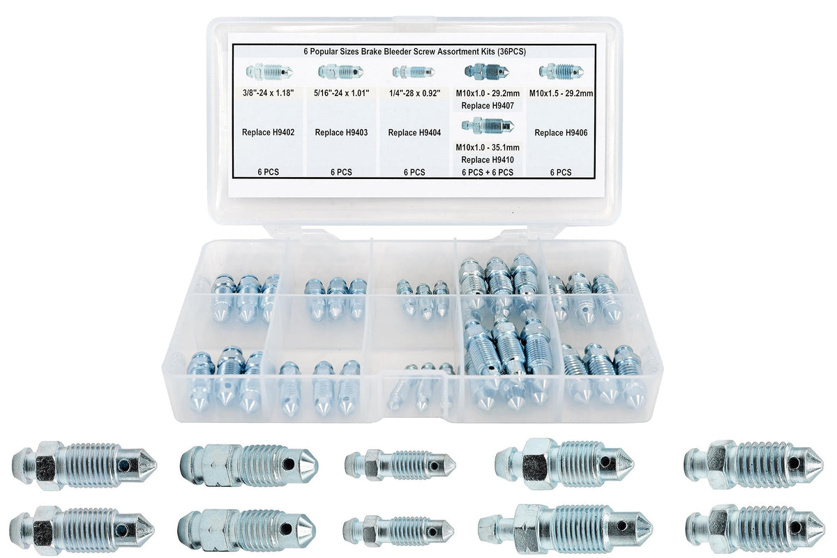 Dsnaduo bleeder valve kit with 3/8-24 screws for brake bleeding tasks.