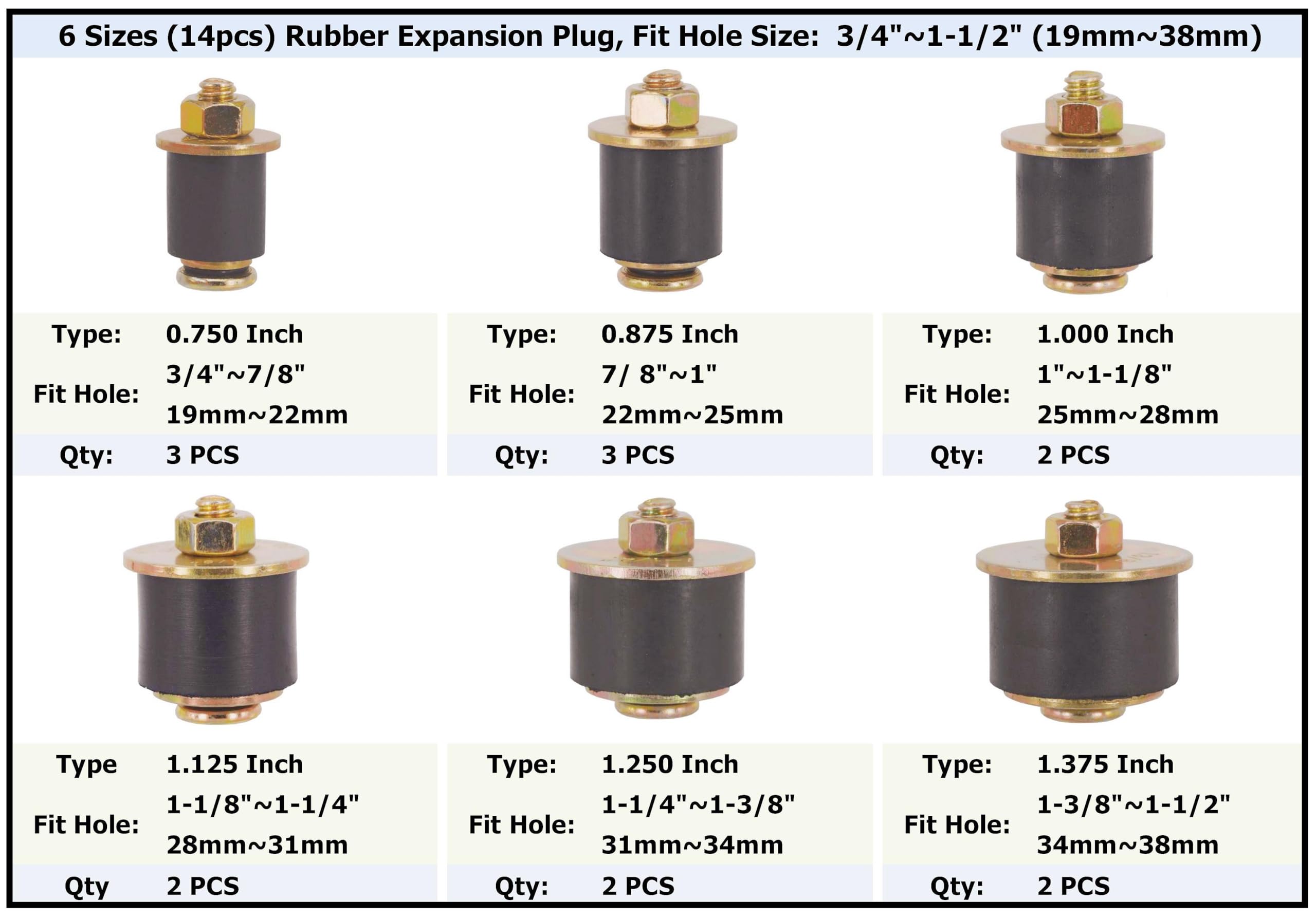 Dsnaduo 1 to 1-1/8 inch plugs for snug fits.