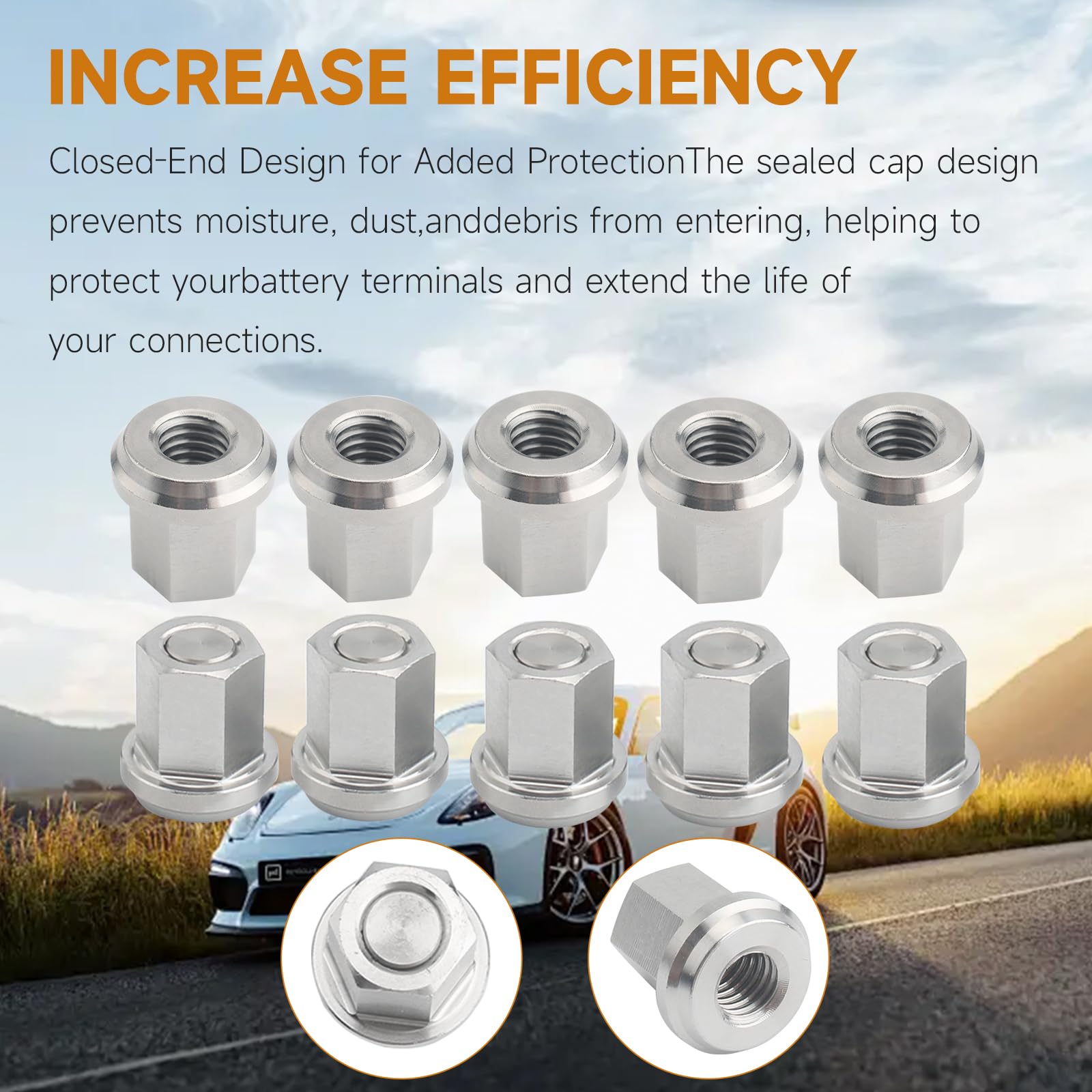 Dsyboko stainless steel post nut for weather-resistant battery systems.