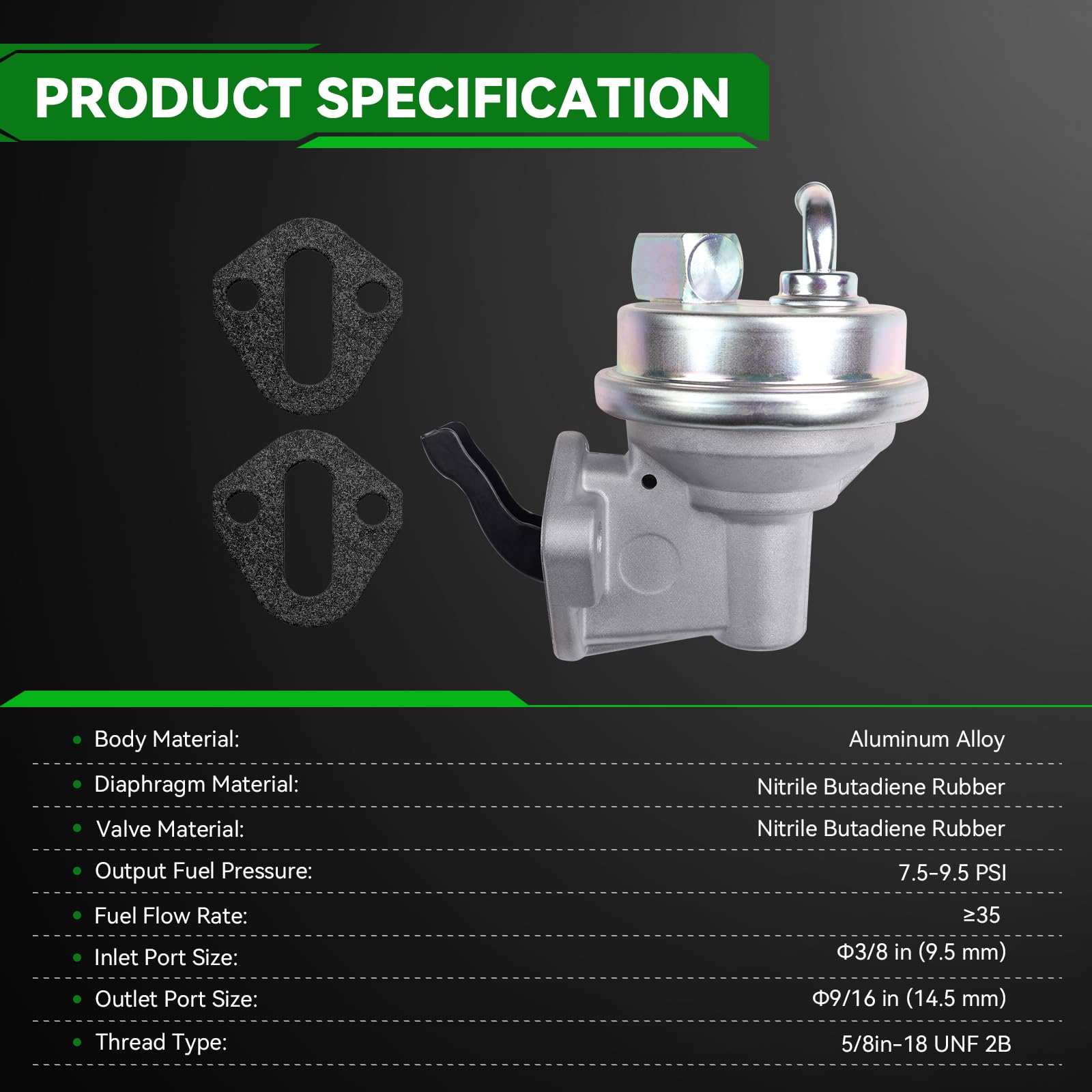 DTMAP aluminum body fuel pump visible in product image, highlighting durable construction.
