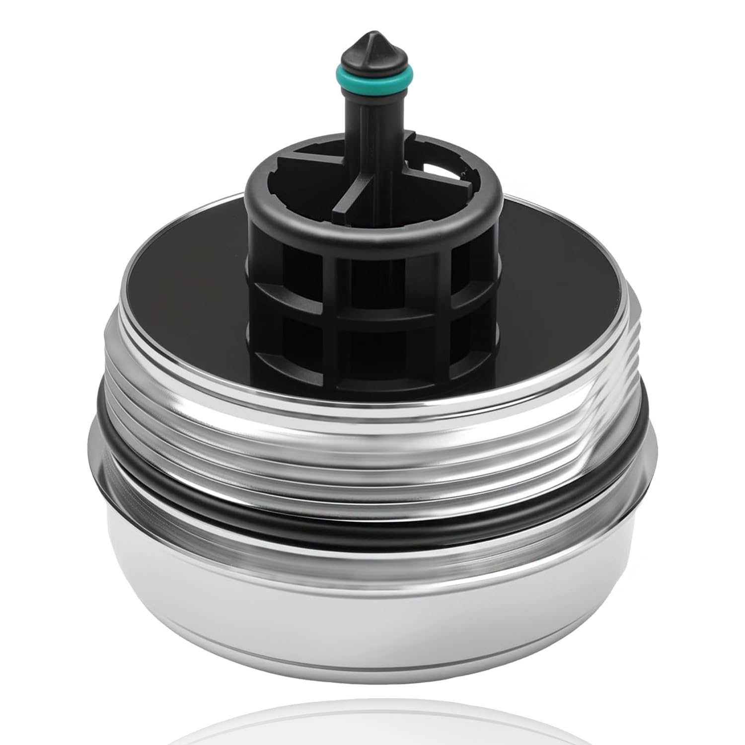 Dtomi aluminium oil filter housing cover cap installed on a BMW engine for secure fit