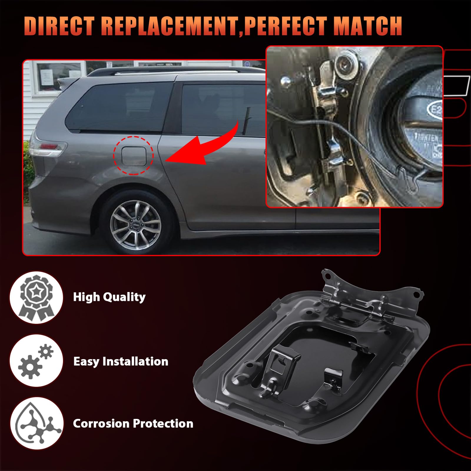 Dtomi fuel filler door black finish installed on Sienna for a seamless look.