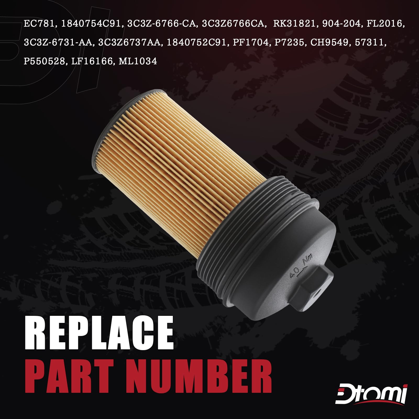 Dtomi oil filter cap assembly installed in E-Series van, promoting clean oil flow