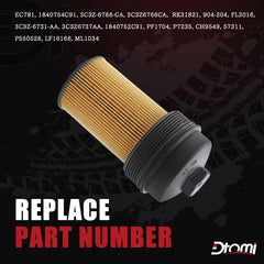 Dtomi oil filter cap assembly installed in E-Series van, promoting clean oil flow