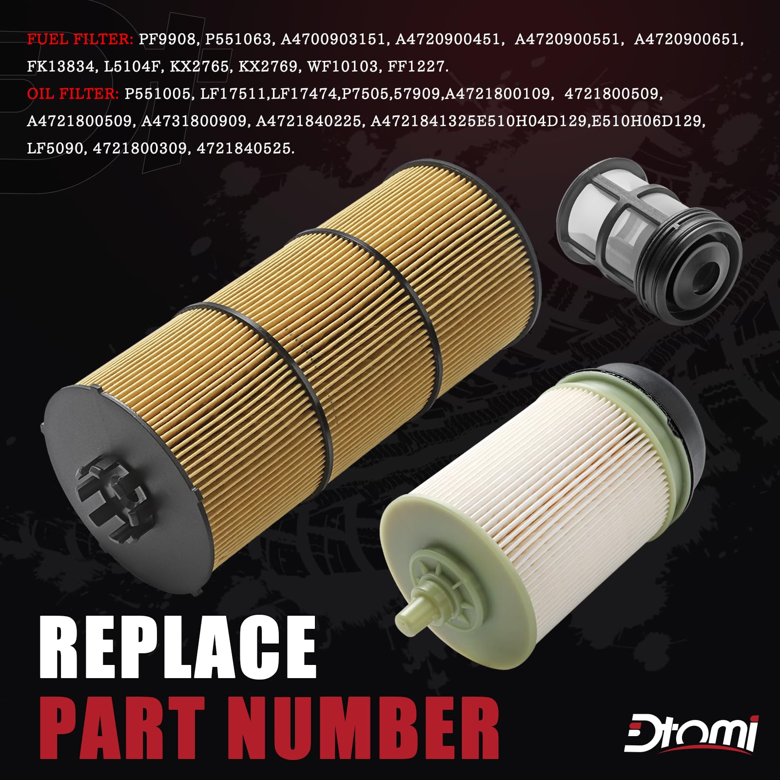 Dtomi oil filter P551005 close-up for strong engine protection