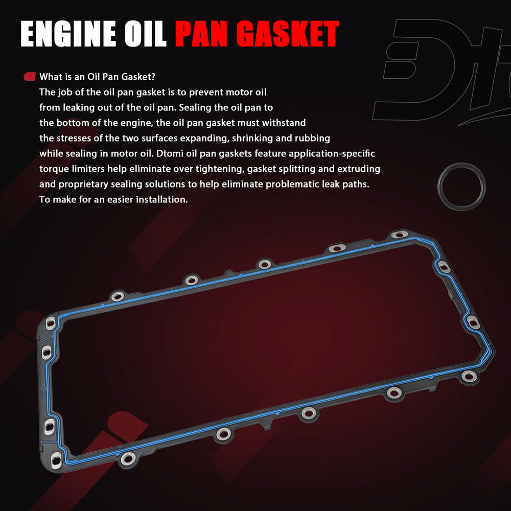 Dtomi oil pan gasket surface rendering highlights smooth finish for reliable sealing.