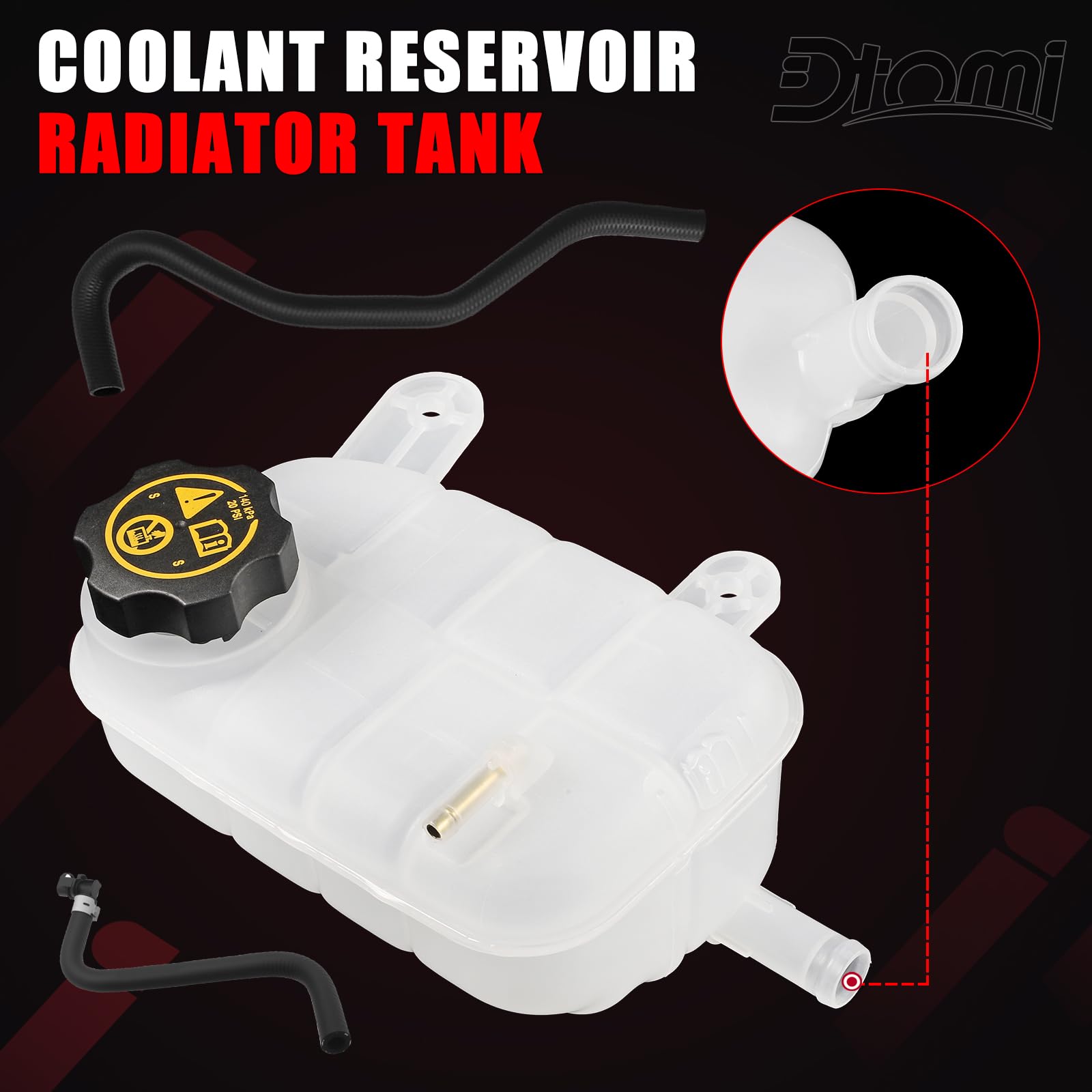 Dtomi packaged set includes reservoir, cap, air bleed and heater hoses for replacement