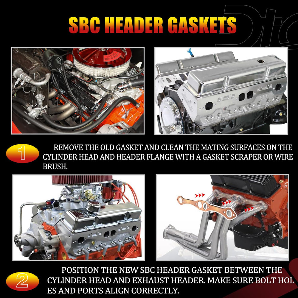 Compatibility chart highlighting Dtomi SBC gasket suitability for small-block Chevy engines.