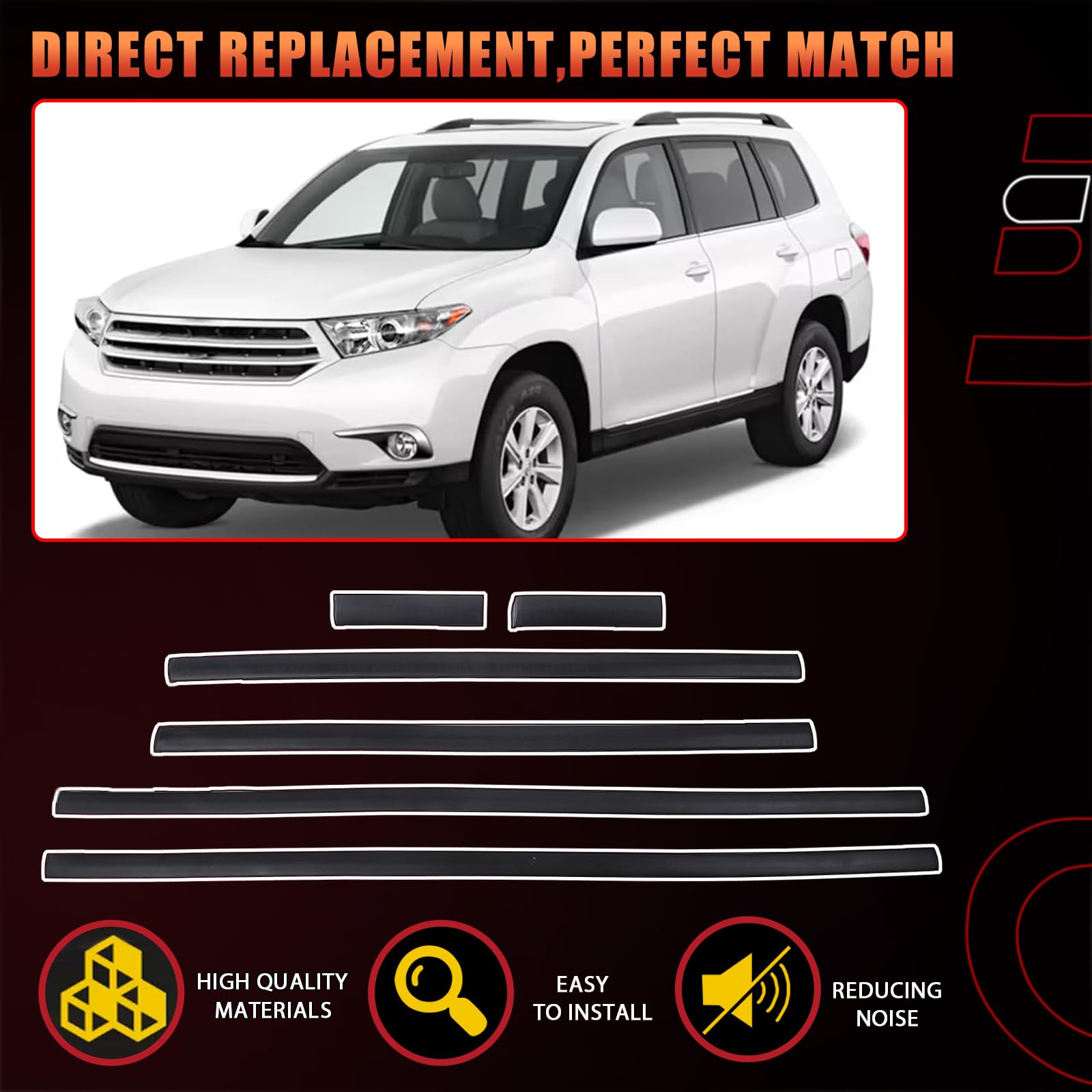 Dtomi trim molding side profile aligns with original mounting points for Highlander.