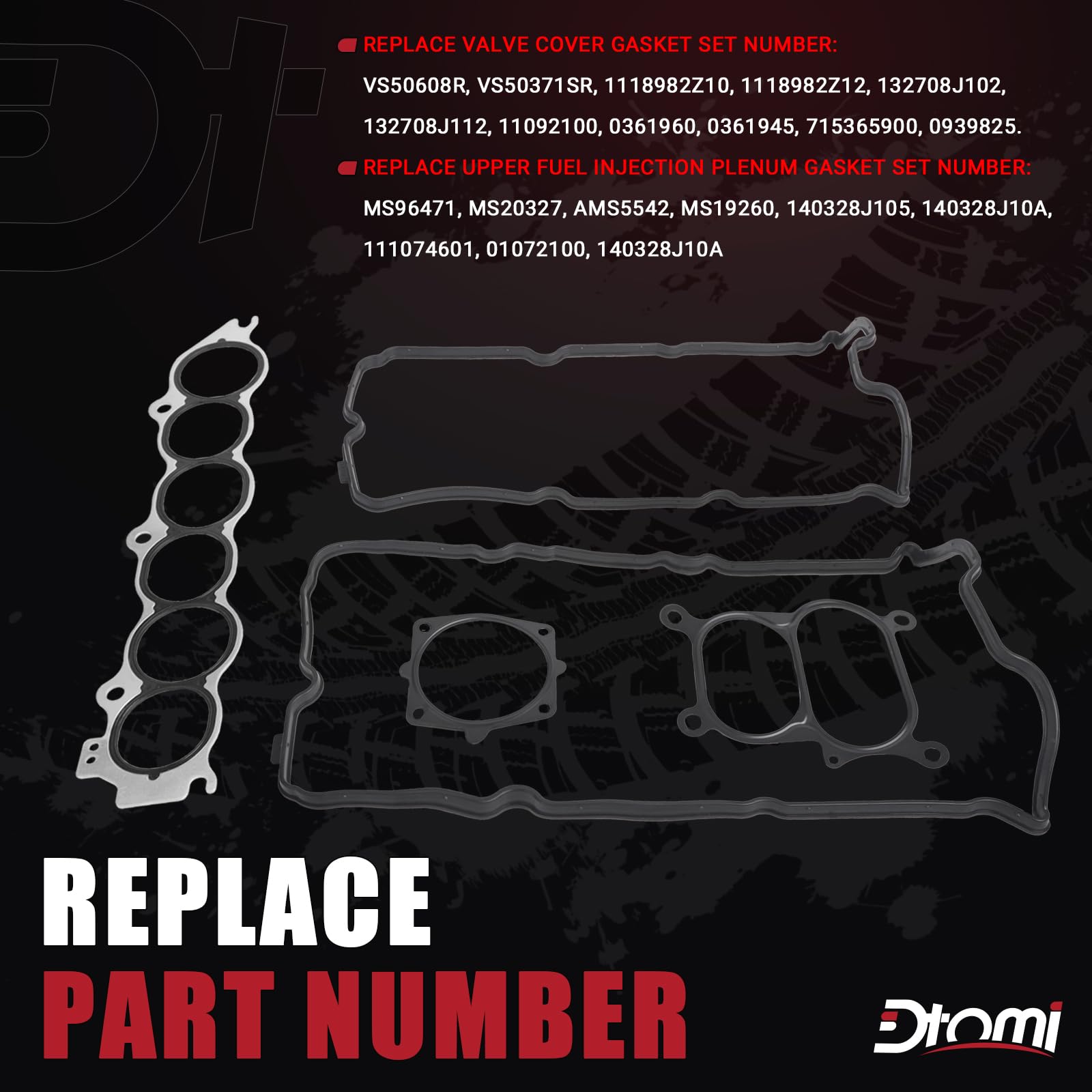 Dtomi upper intake plenum gasket set optimized for easy installation and strong leak prevention.