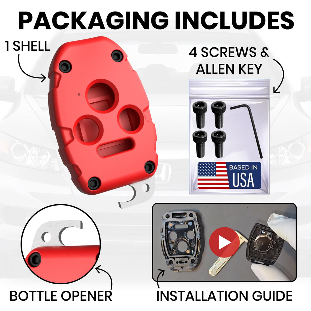 Red 4-button Honda key fob shell from Dubbs Hardware with secure fit.
