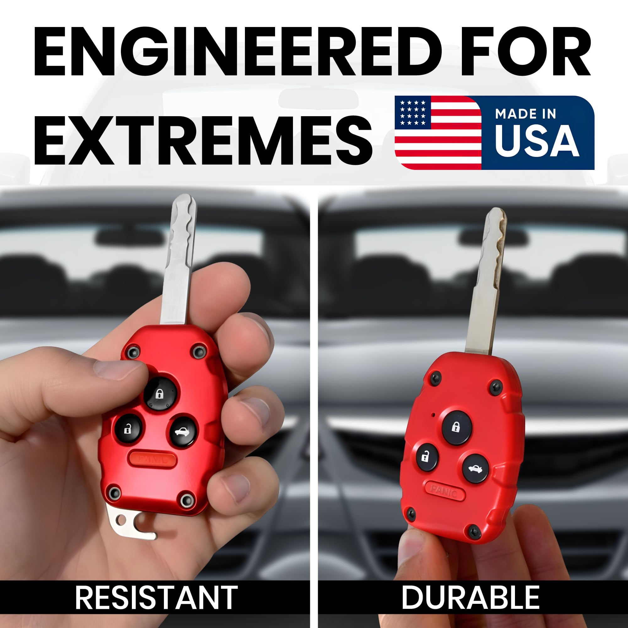 Dubbs Hardware Honda key fob shell shown with seamless fit on a Honda fob.