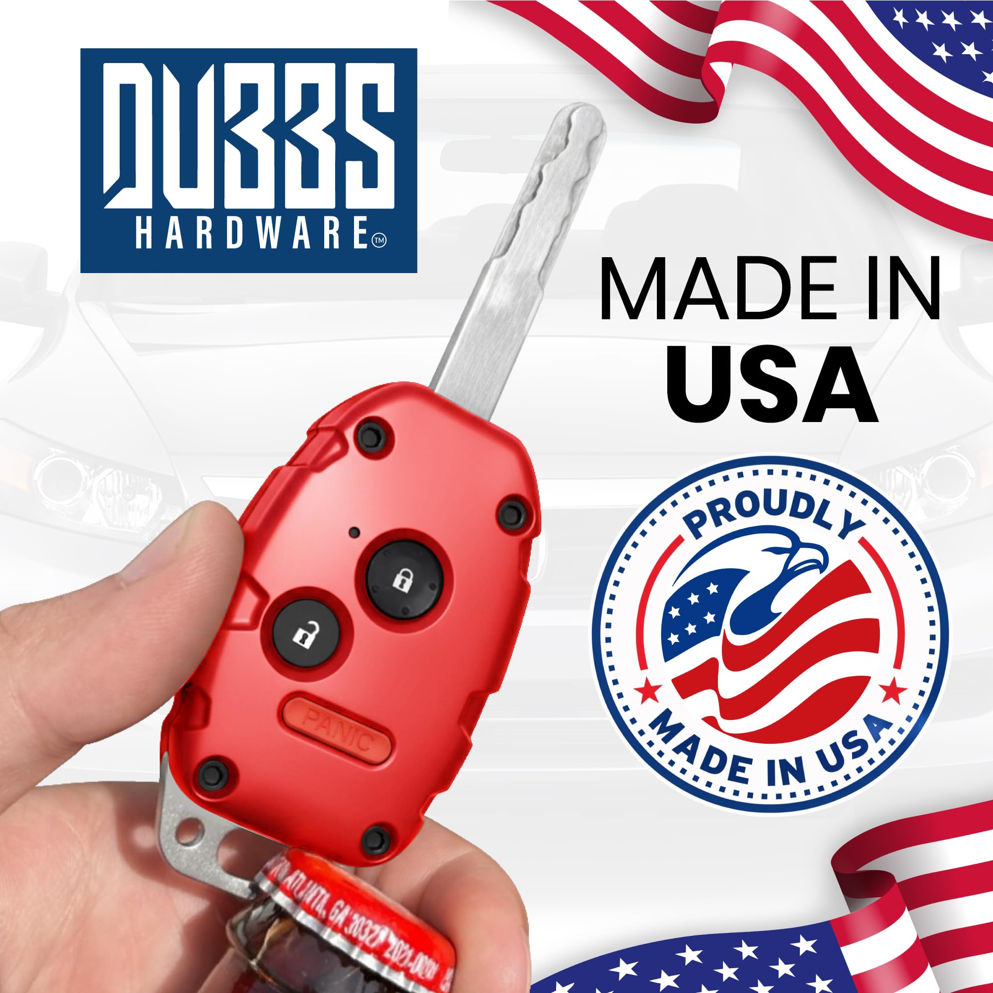 Dubbs Hardware fob shell in action during quick errands.