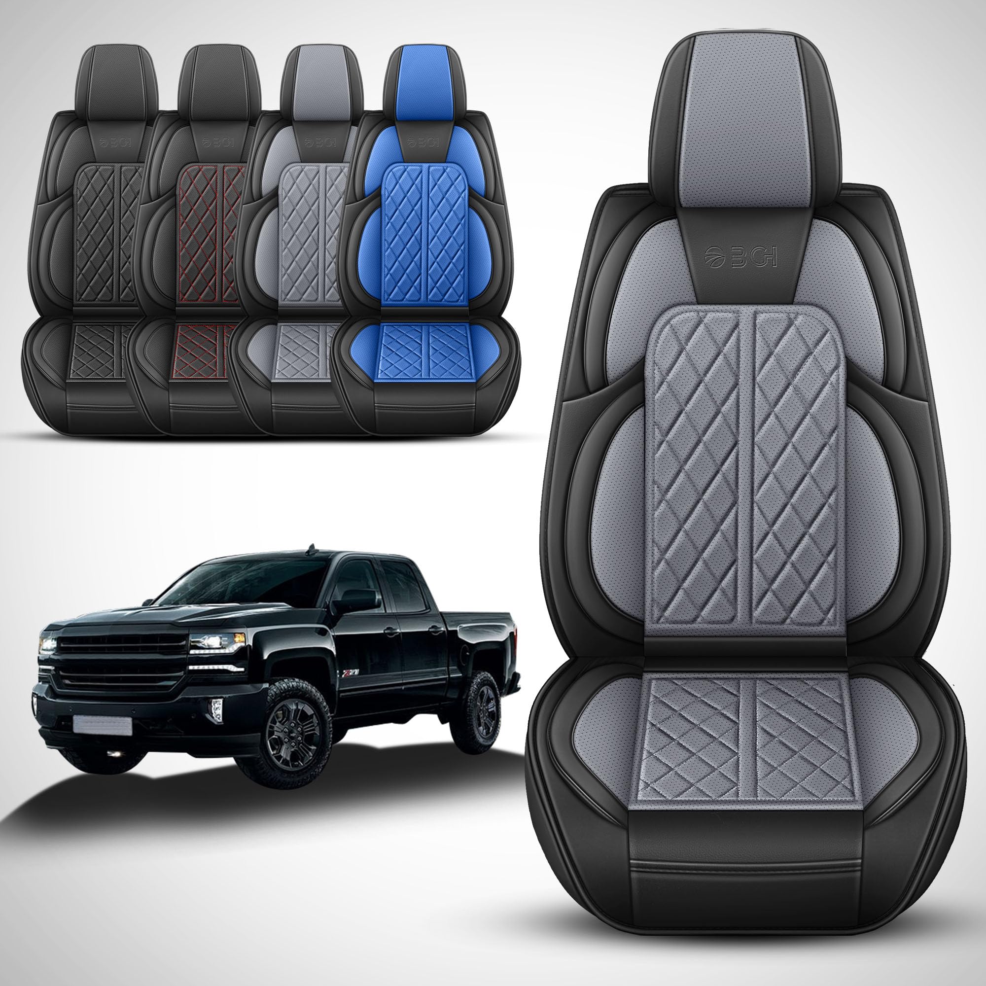 DuDuWang Chevy Silverado front seat cover installation in progress.
