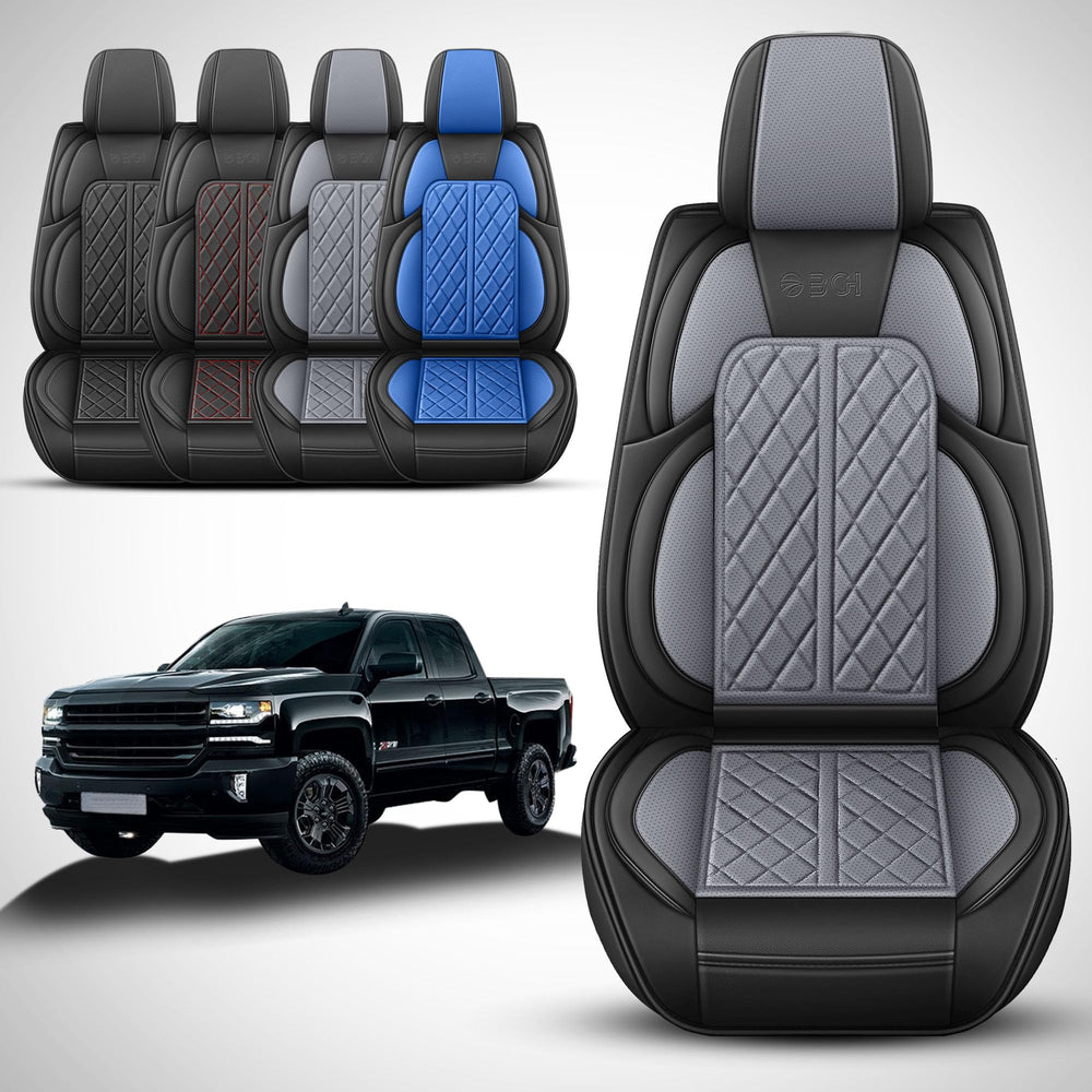 DuDuWang Chevy Silverado front seat cover installation in progress.