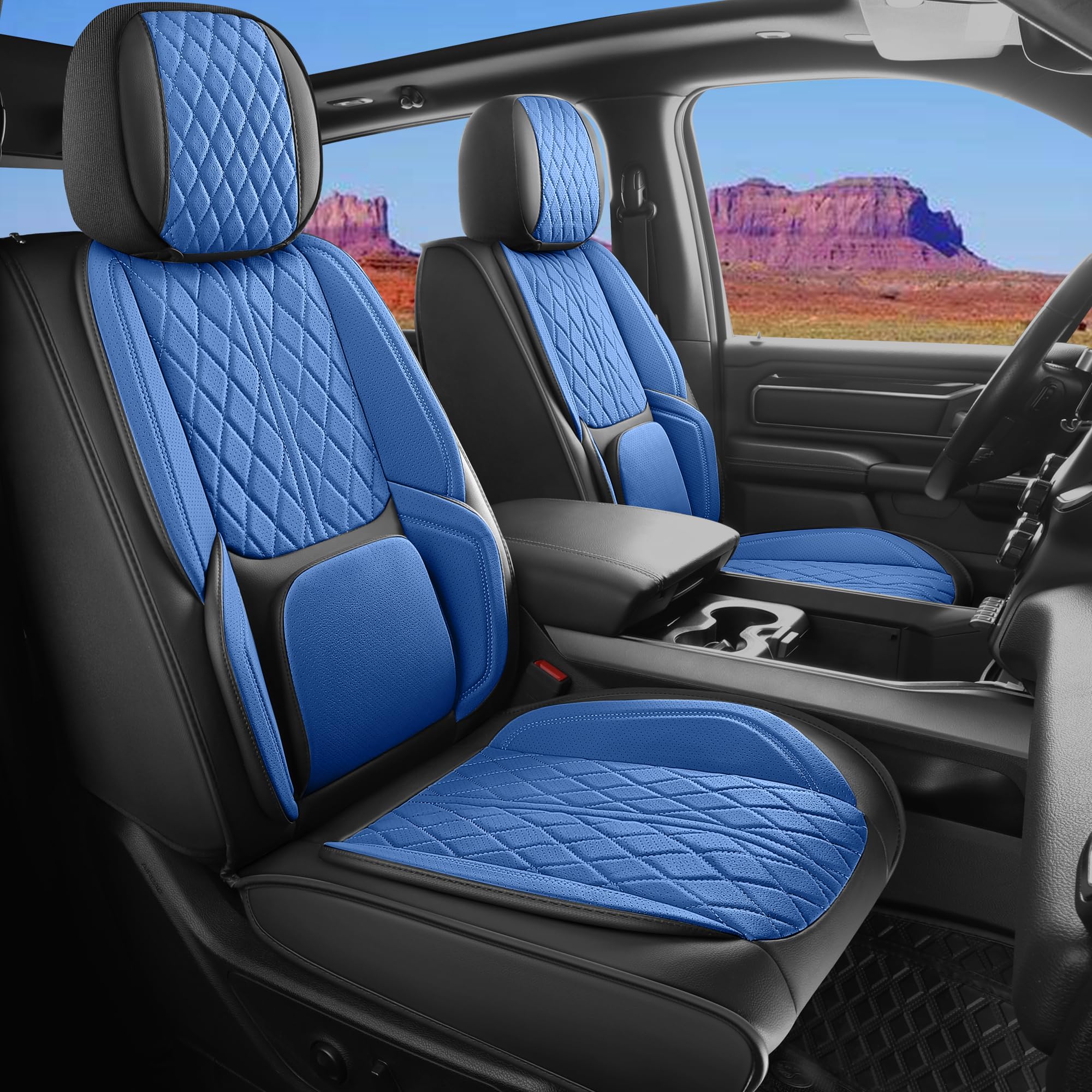 DuDuWang F-150 front seat cover in black and blue with custom-fit precision.