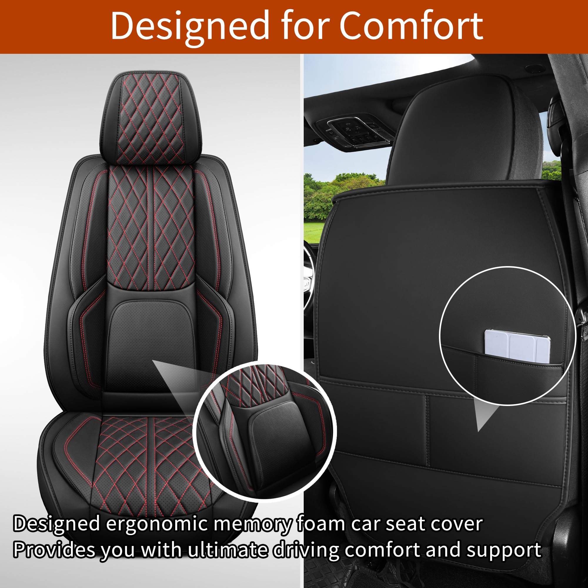 DuDuWang faux leather seat cover Black Redline adds a luxurious cabin look