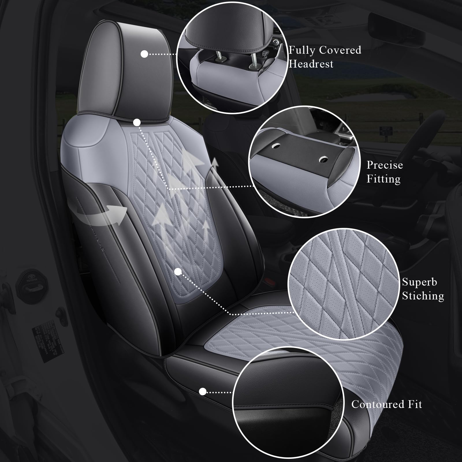 DuDuWang Rav4 seat covers feature waterproof faux leather to shield seats from spills.