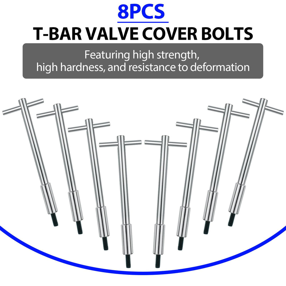 Dueilgo valve cover T-bar set engine-ready components for Chevy SB/SBC applications.