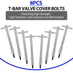 Dueilgo valve cover T-bar set engine-ready components for Chevy SB/SBC applications.
