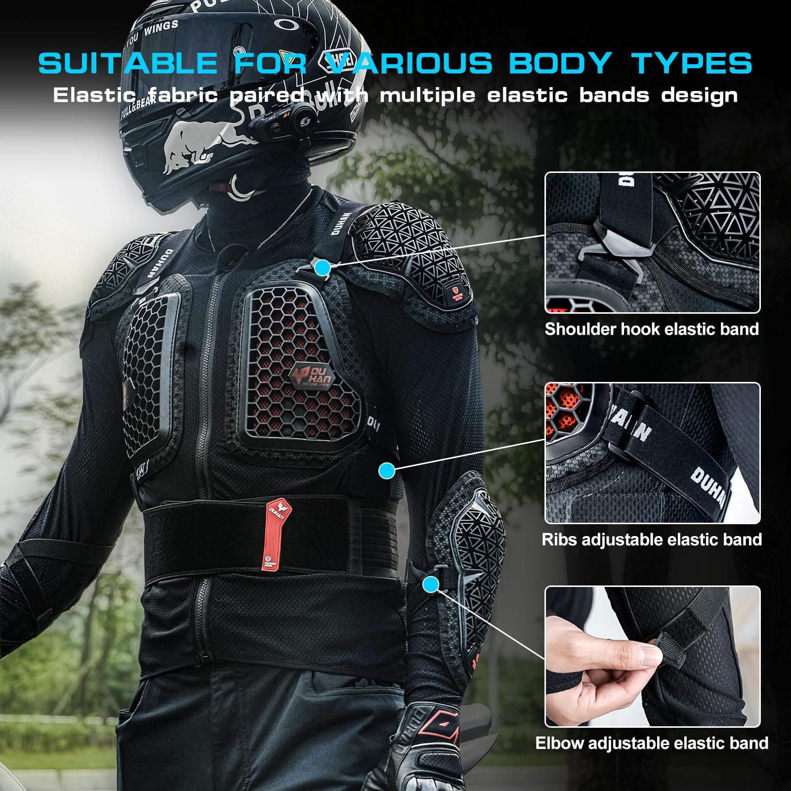 DUHAN back protector horizontal groove design for ergonomic fit
