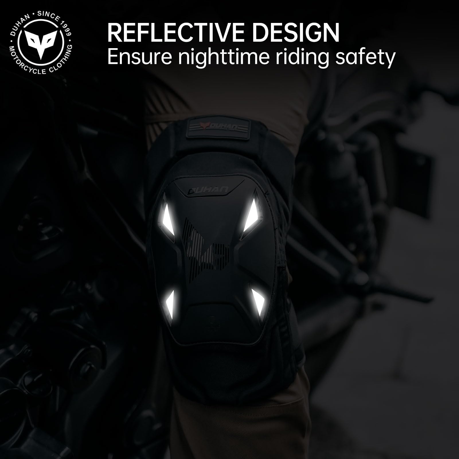 DUHAN knee pads reflective panel improves night visibility for riders.