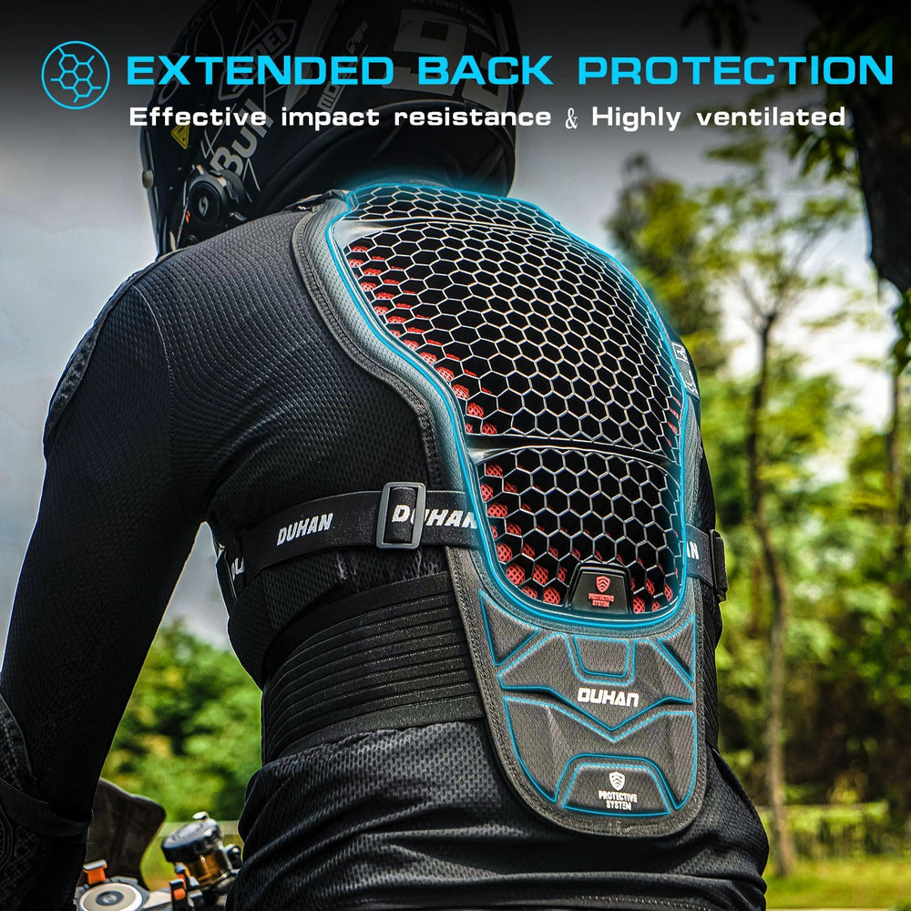 DUHAN spine protector detail highlighting flexible support