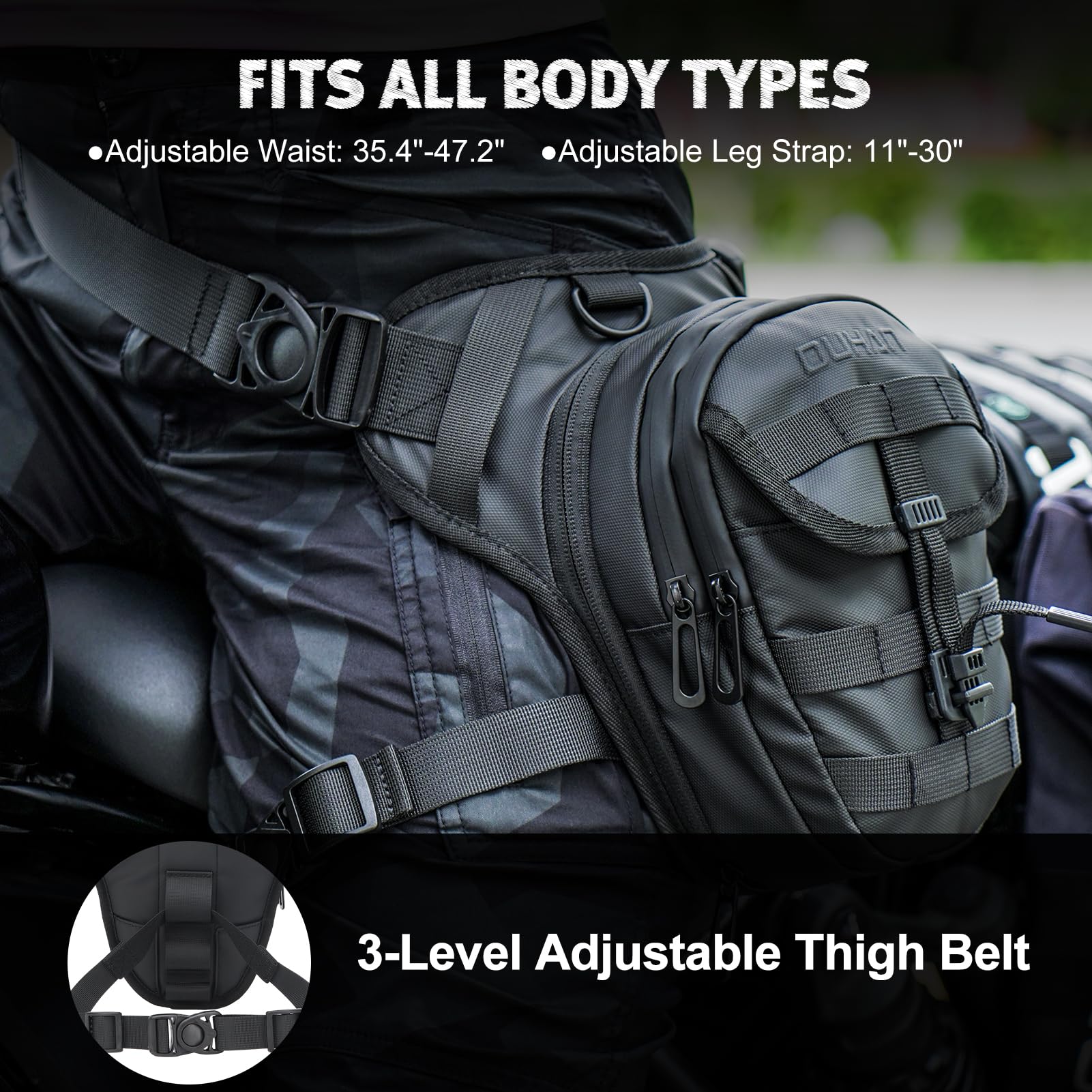 DUHAN Thigh Bag MOLLE system allows attaching extra gear for adventures.