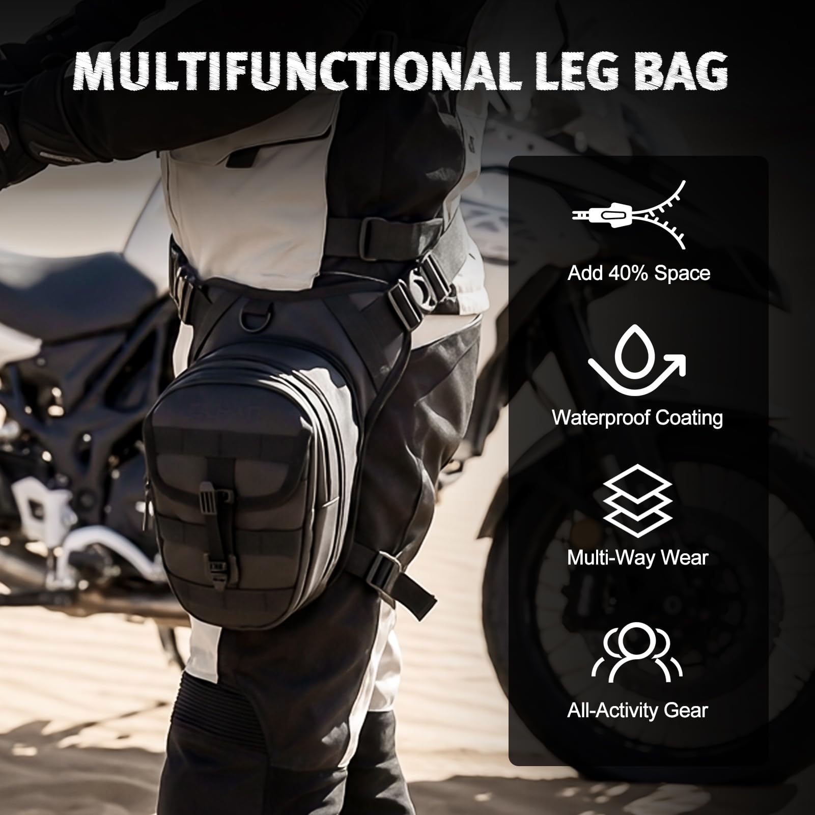 DUHAN Thigh Bag waterproof zipper seals contents during rain and splashes.