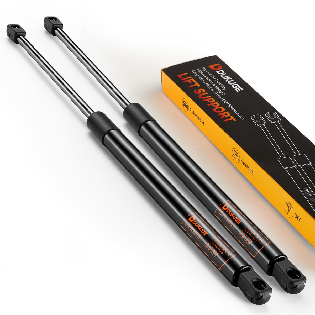 Dukuge 20-inch 60lb gas struts front view for tanning bed lid with smooth operation
