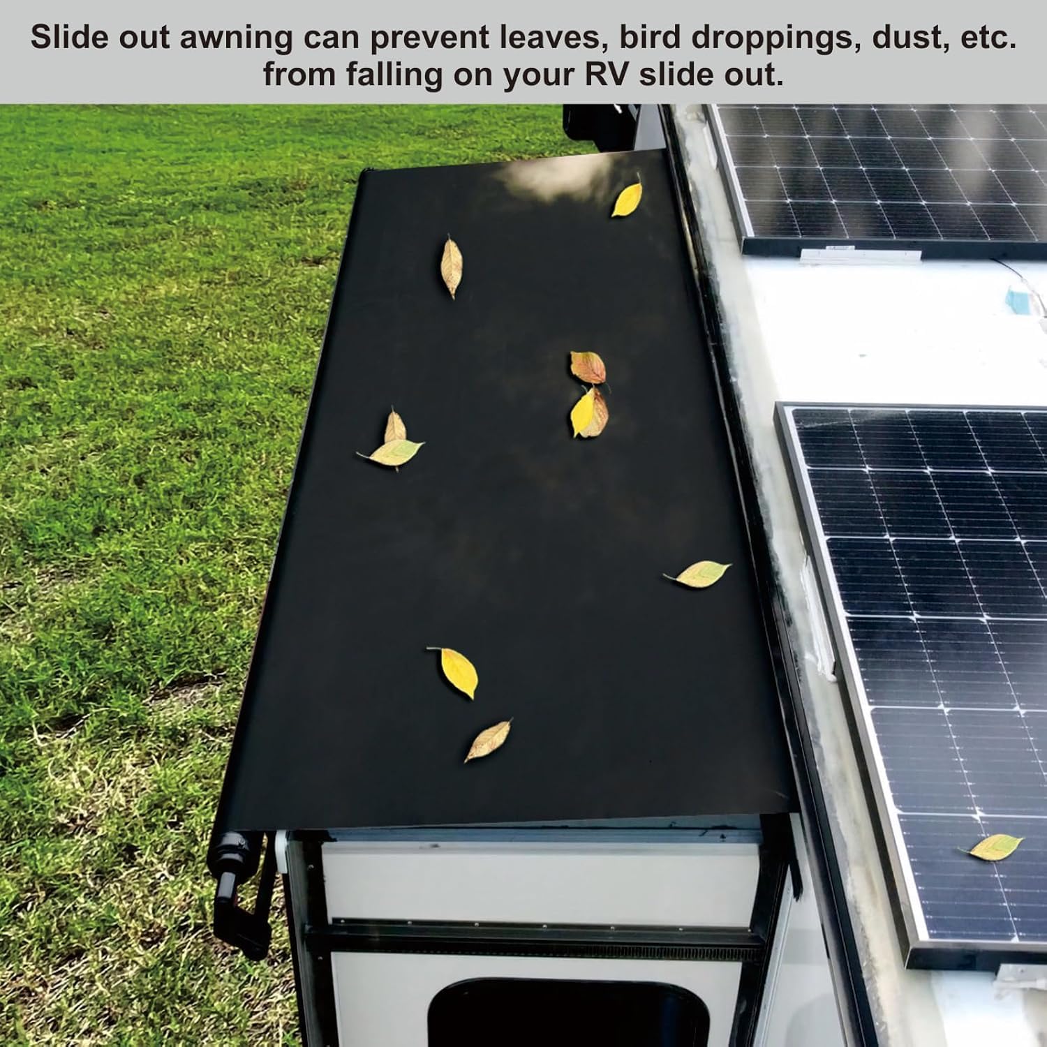 Dulepax RV slide-out awning brackets mounted on the body for secure fit.