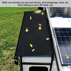 Dulepax RV slide-out awning brackets mounted on the body for secure fit.