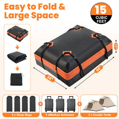 DUMOS waterproof roof bag with sealed seams protecting luggage from rain.