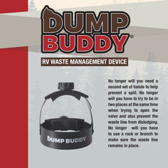 Dump Buddy 90-degree elbow attachment stabilizes waste lines for safer dumping.