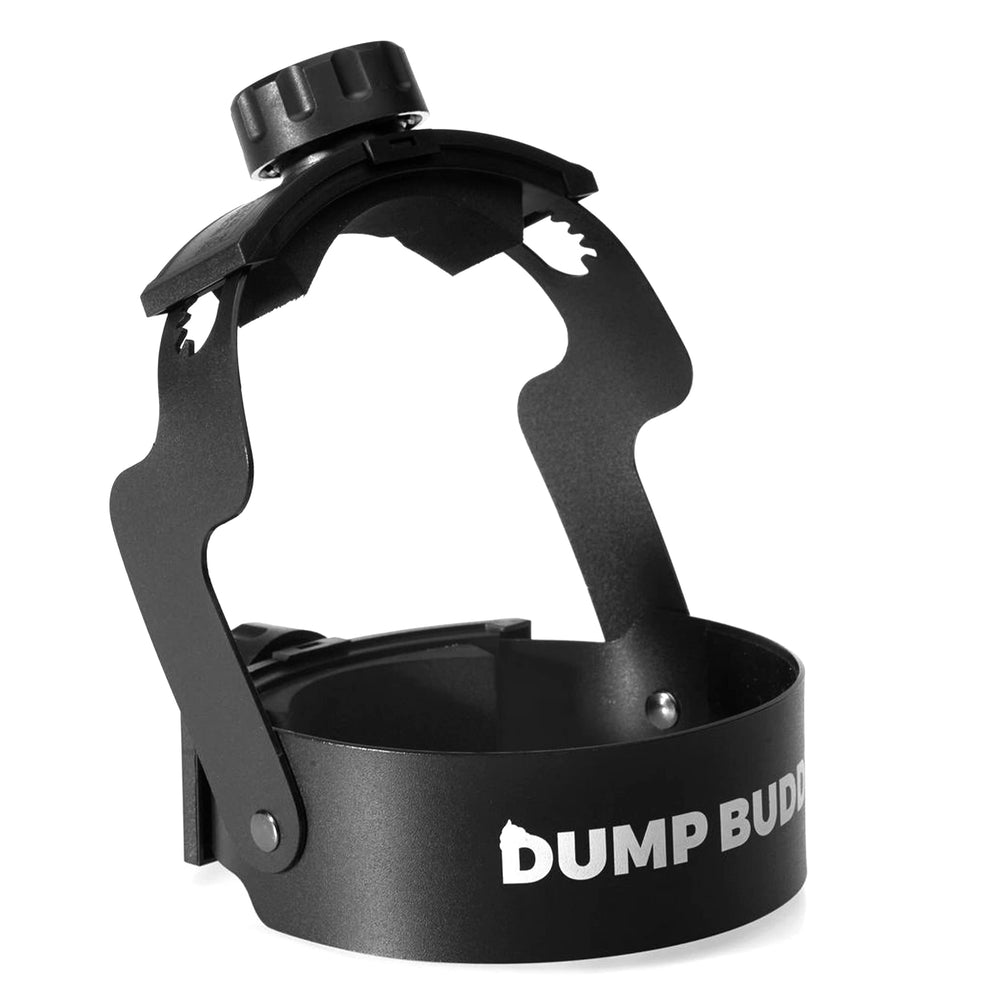 Dump Buddy secures the hose connection to prevent spills during dumping.