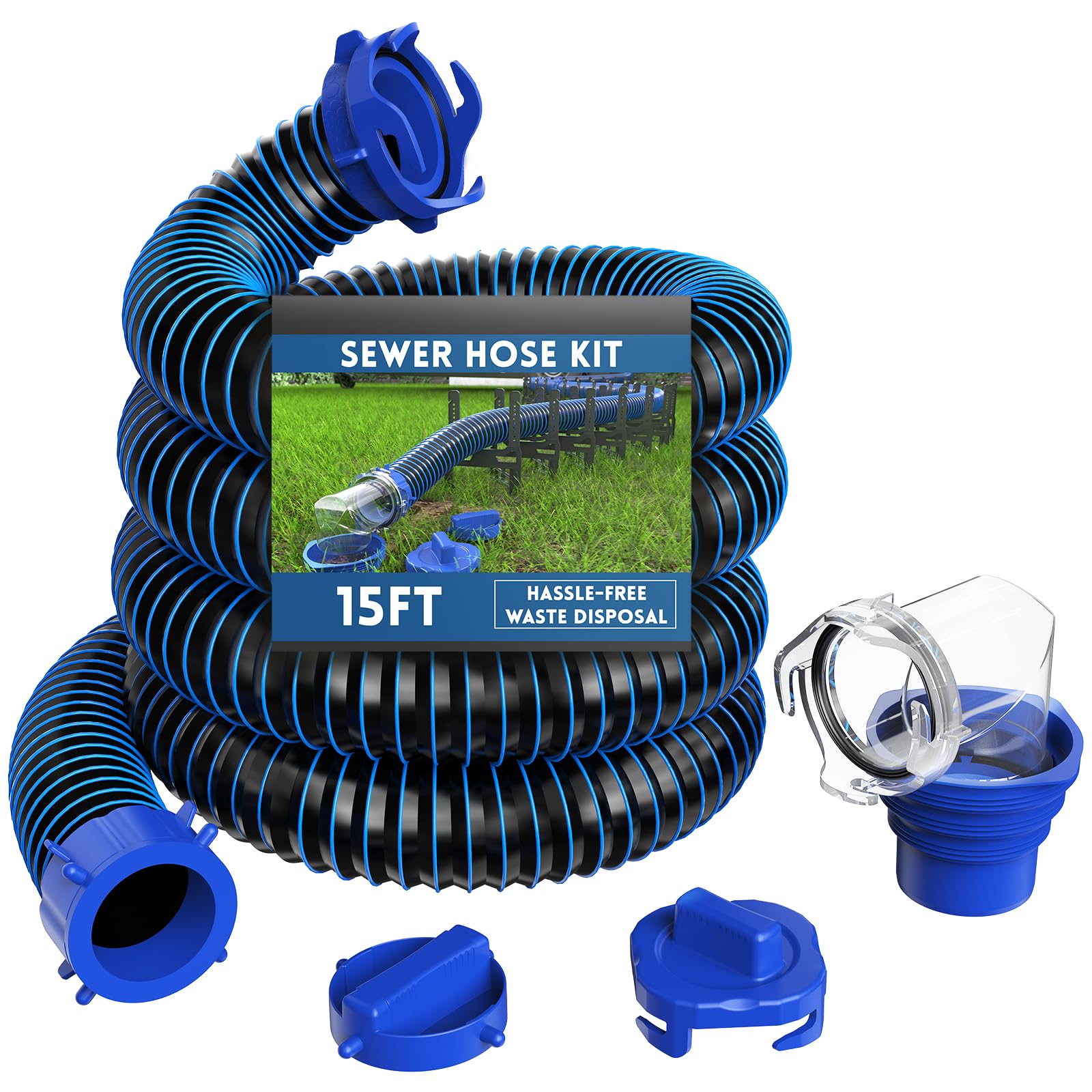 DUMPMAN RV sewer hose 15ft with flexible design ready for RV hookups.