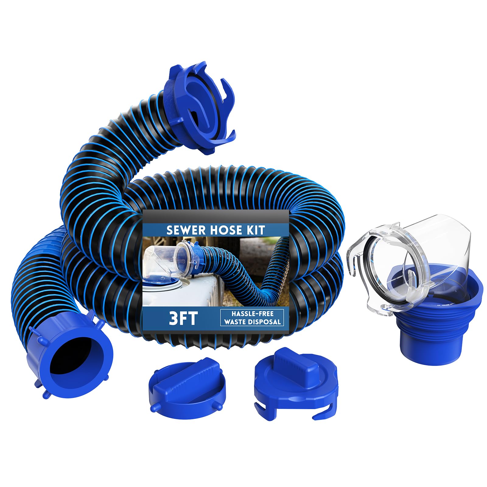 DUMPMAN RV sewer hose 3ft ready for easy waste water transport.
