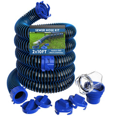 DUMPMAN RV sewer hose kit showing two hoses with swivels for easy drainage