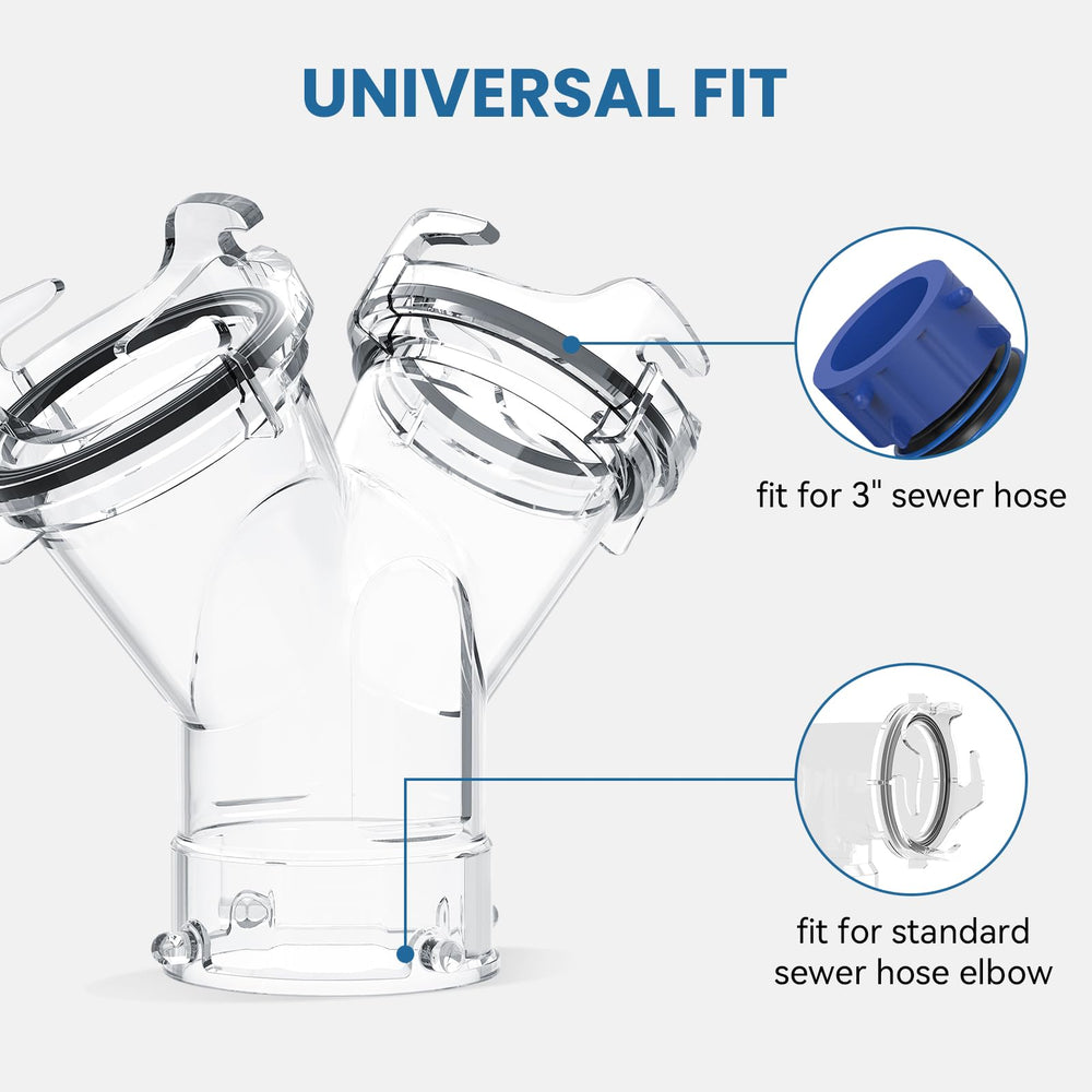 DUMPMAN RV Wye Adapter clear body lets you monitor progress.